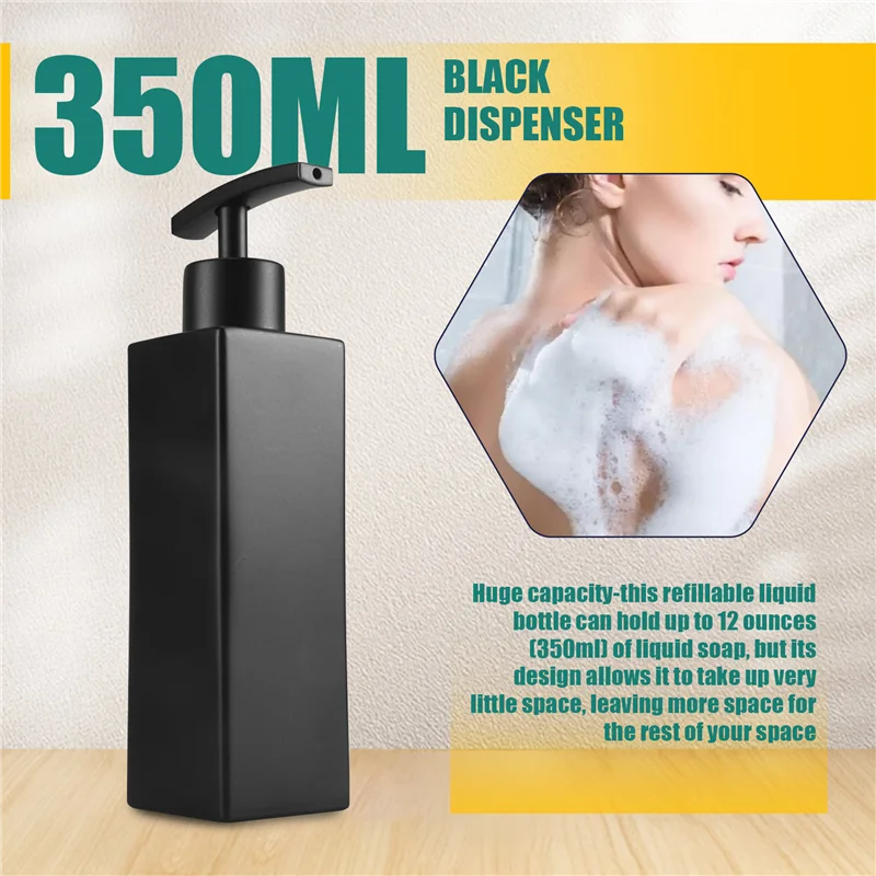 ABPP-Dispenser di sapone liquido nero in acciaio inossidabile, distributori di sapone, per cucina e bagno, 350 ML