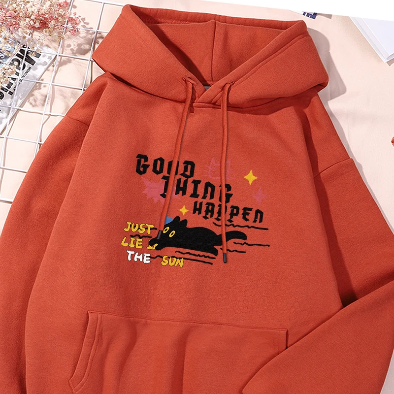 

Good Thing Happen Just Lie The Sun Printing Hooded Mens Fashion Loose Sport Shirts Unisex Vintage Sweatshirts Streetwear Clothes