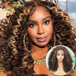 X-TRESS Synthetic Ombre Lace Front Wig for Women 16 Inch Highlights Blonde With Brown Color Bouncy Curly Lace Wig With Baby Hair