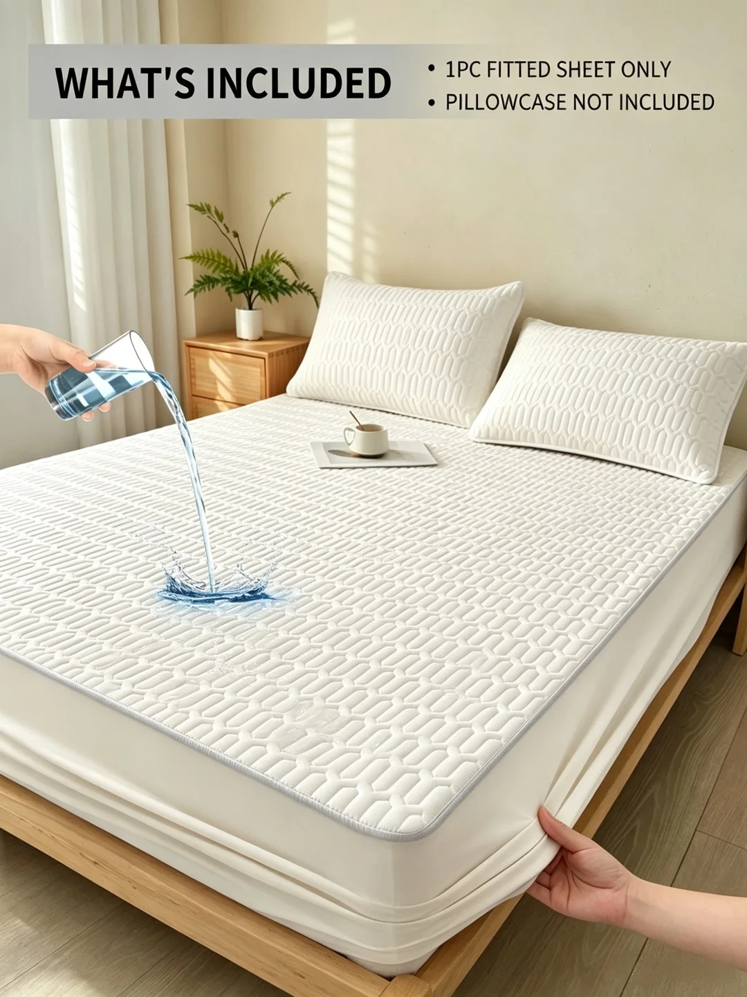 Integrated quilting waterproof mattress protector, excluding pillows and mattress cores, soft and comfortable white bedding matt