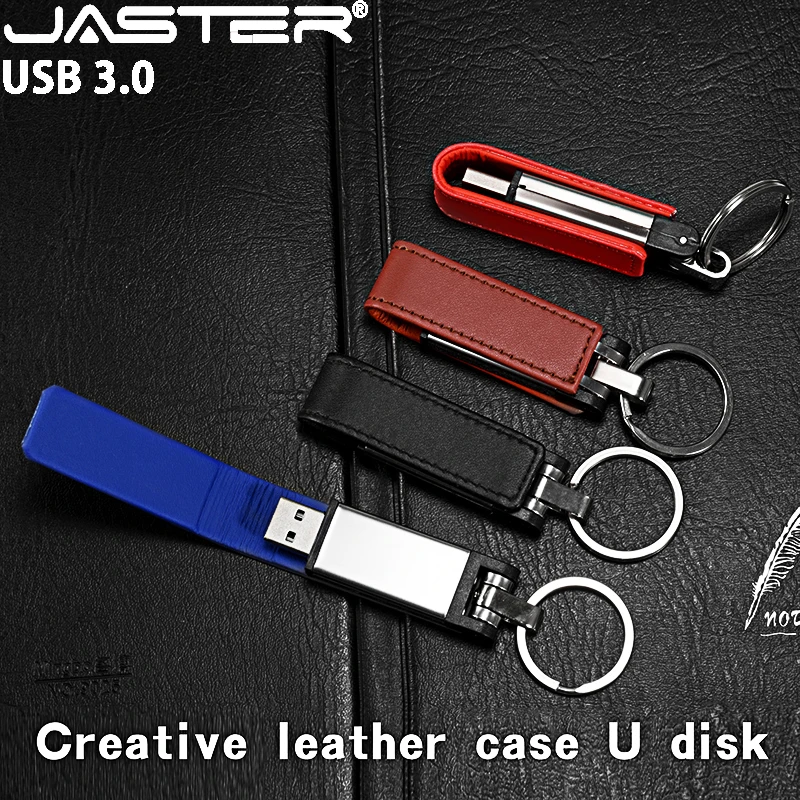 

Флэш-накопители JASTER кожаные USB 3,0 объемом 64 ГБ с бесплатным логотипом на заказ, высокоскоростной флэш-накопитель с брелоком, карта памяти, креативный подарок, U-диск