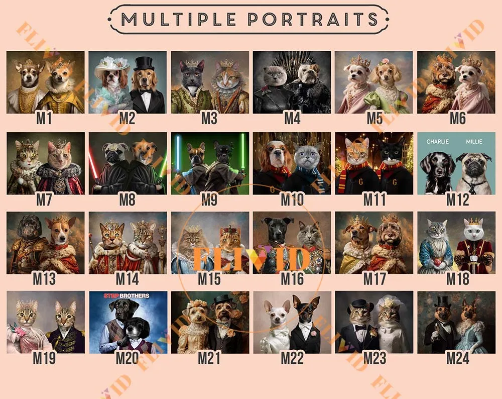 مخصص 2 الحيوان الحيوانات الأليفة الكلاب القطط الملكي صورة Vintage ملصق جدار صور لغرفة المعيشة الرسم على لوحات القماش الجدارية غير المؤطرة #3