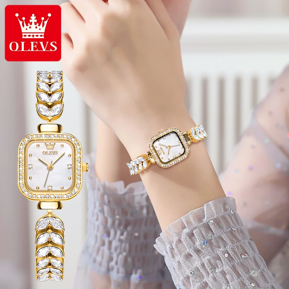 OLEVS 9987 Square Dial Quartz Watch For Women Luxury Original Elegant Ladies Wristwatch Stainless Steel Simple Waterproof Watch