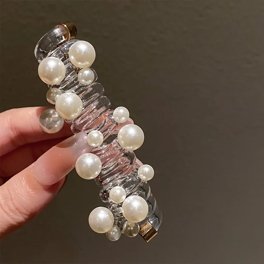 Vintage Faux Pearl Decorative Telephone Line Shaped Hair Loop Elastic Hair Tie For Women And daily use Wear