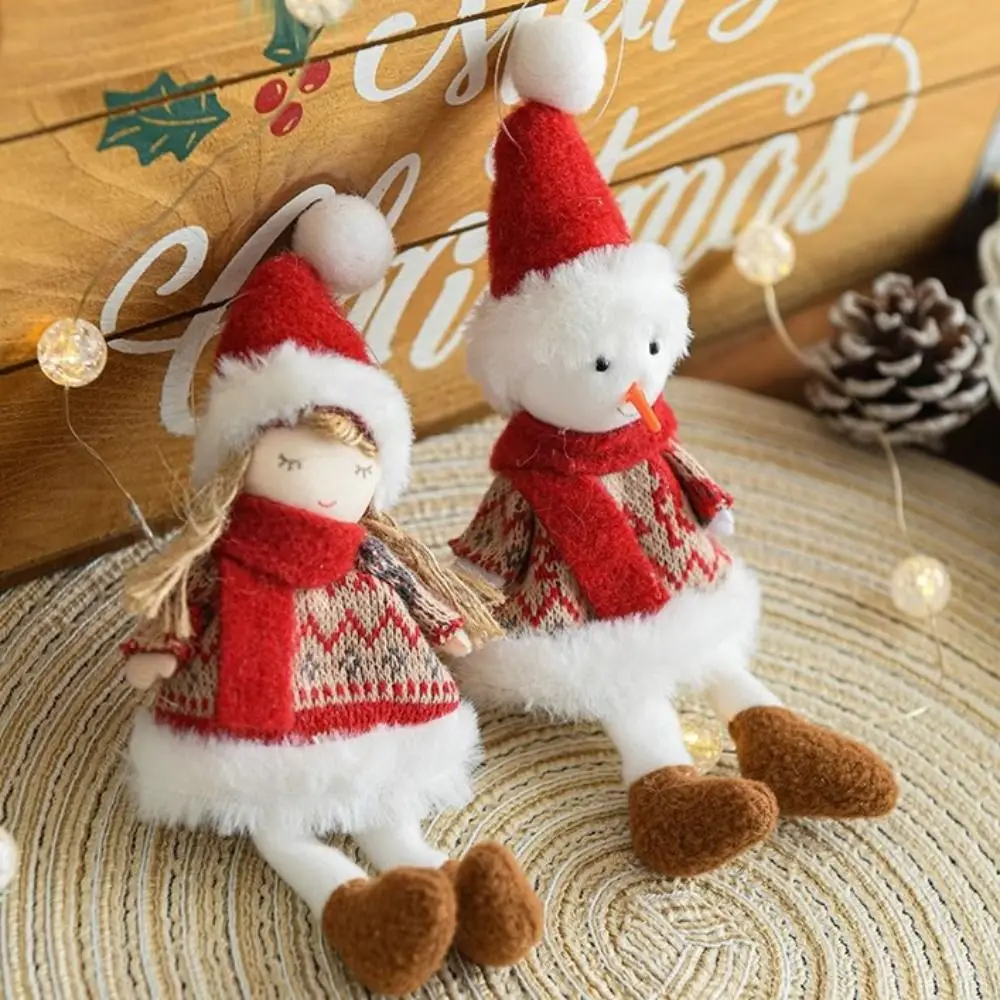 Fabric Plush Little Doll Hanging Pendants Snowman Angel Girl Doll Fabric Snowman Christmas Decoration Santa Crafts