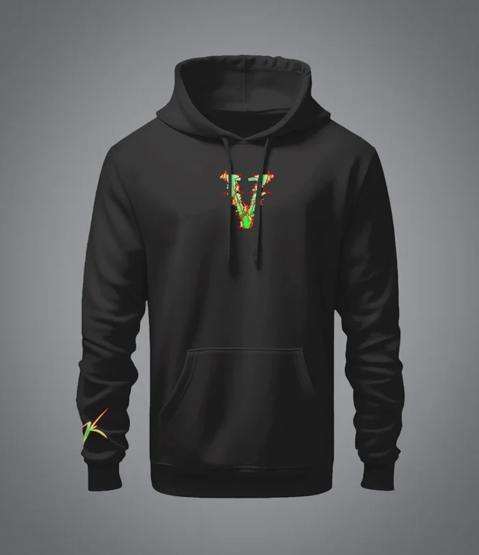 VRK Men's Oversized Pullover Hoodie with Double-Layer Composite Fabric, Paris Big V Printed Jacket, Sports & Fitness Sweatshirt