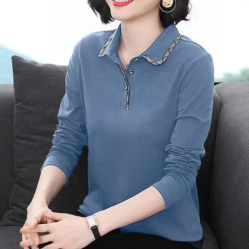 New Long Sleeve T-shirt Women's Middle-aged Loose Lapel Sports T Shirts Female Casual Polo Shirt Women's Top Ropa De Mujer