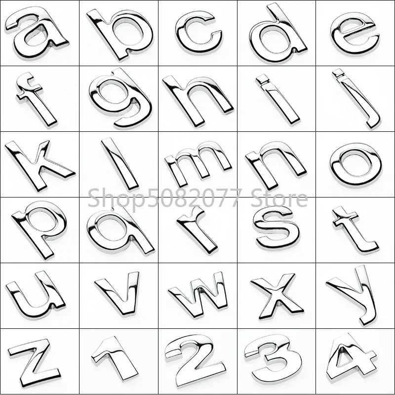 DIY Lowercase Letters 10 Numbers 26 Alphabet Dot Symbols Metal Emblem Car Nameplate Logo Telephone Wed Site Adversting Sticker