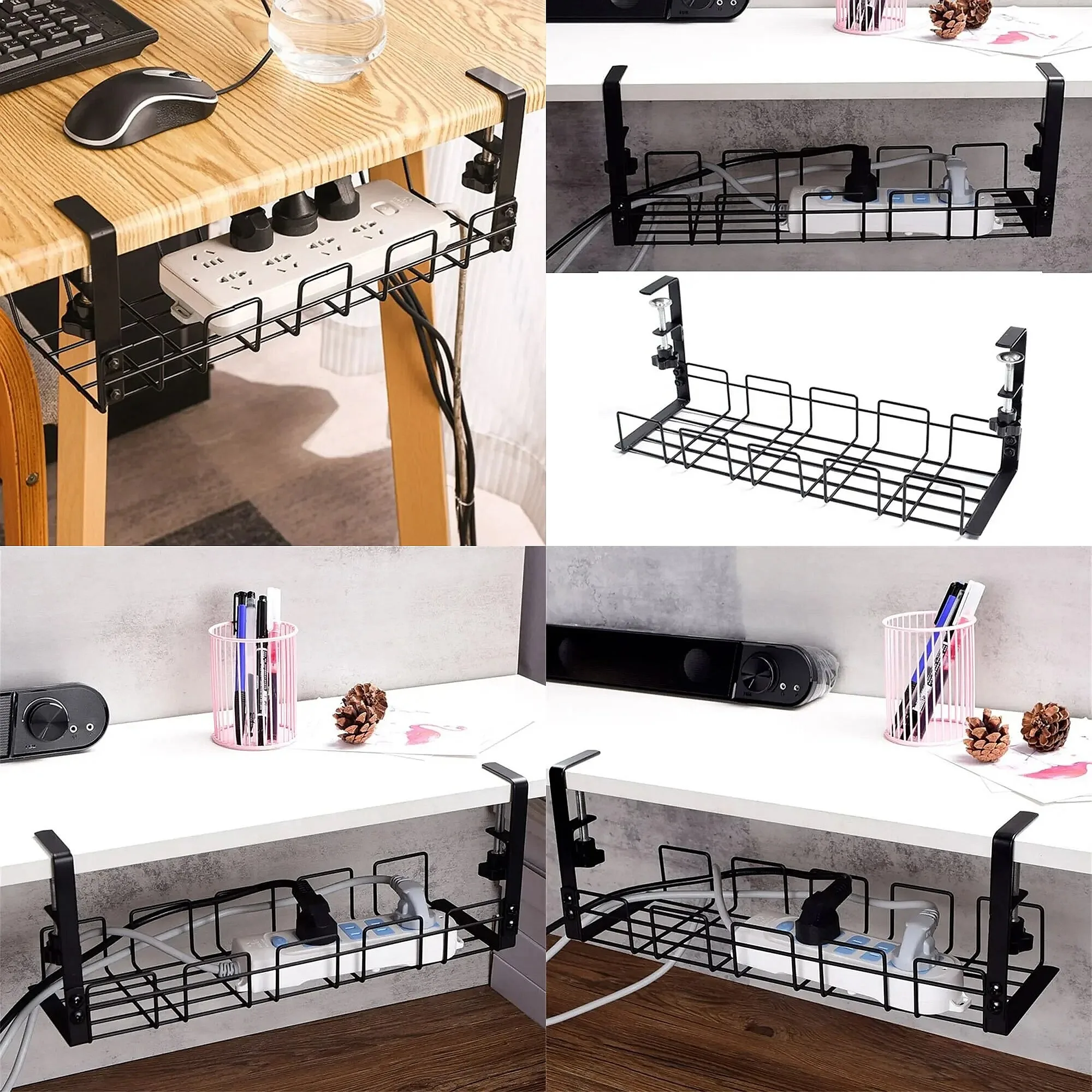 

Home Office Desk Wire Organizer No Punching Kitchen Storage Accessories Under Table Storage Rack Metal Cable Management Tray