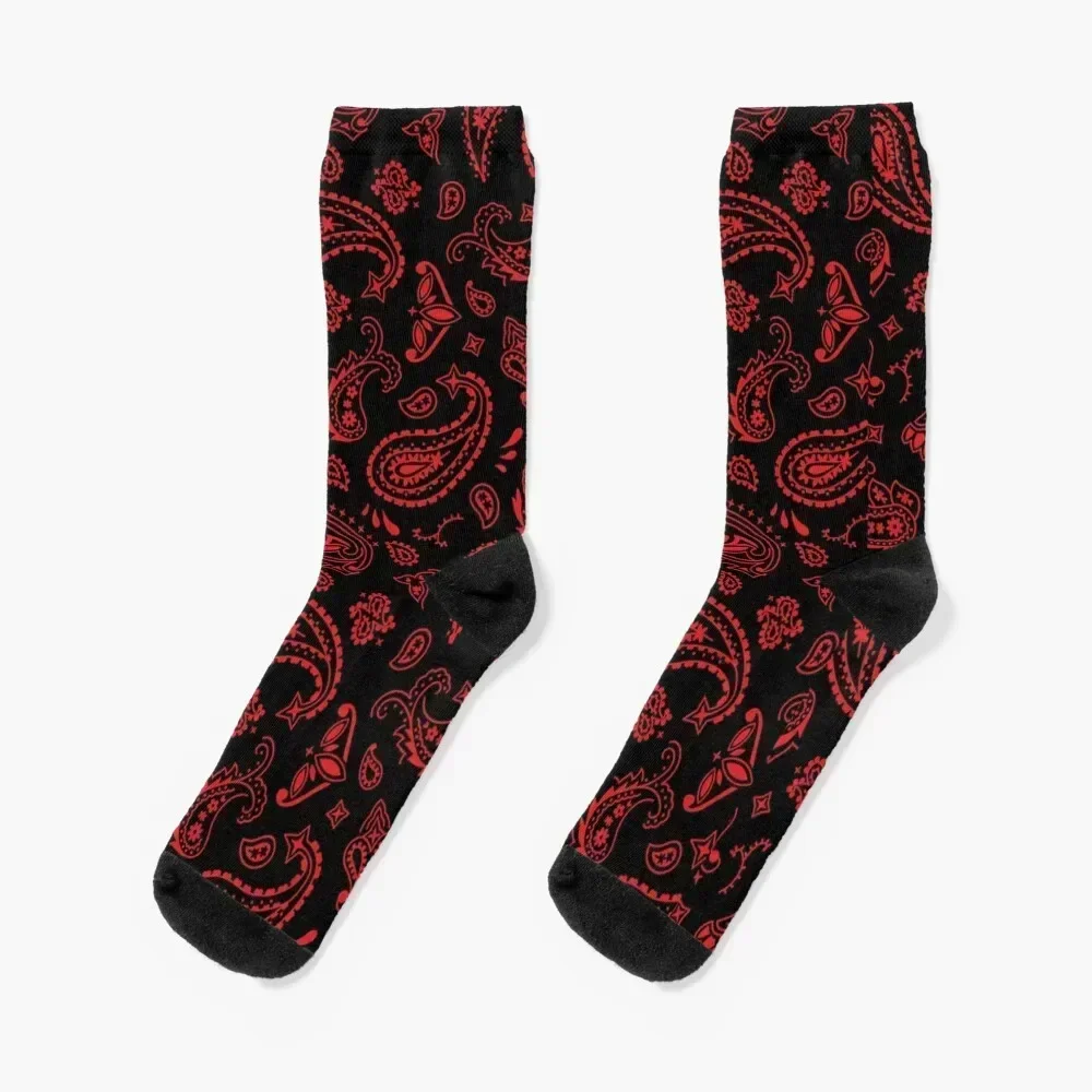 Red on Black Paisley Socks christmas stocking Crossfit Socks Men's Women's