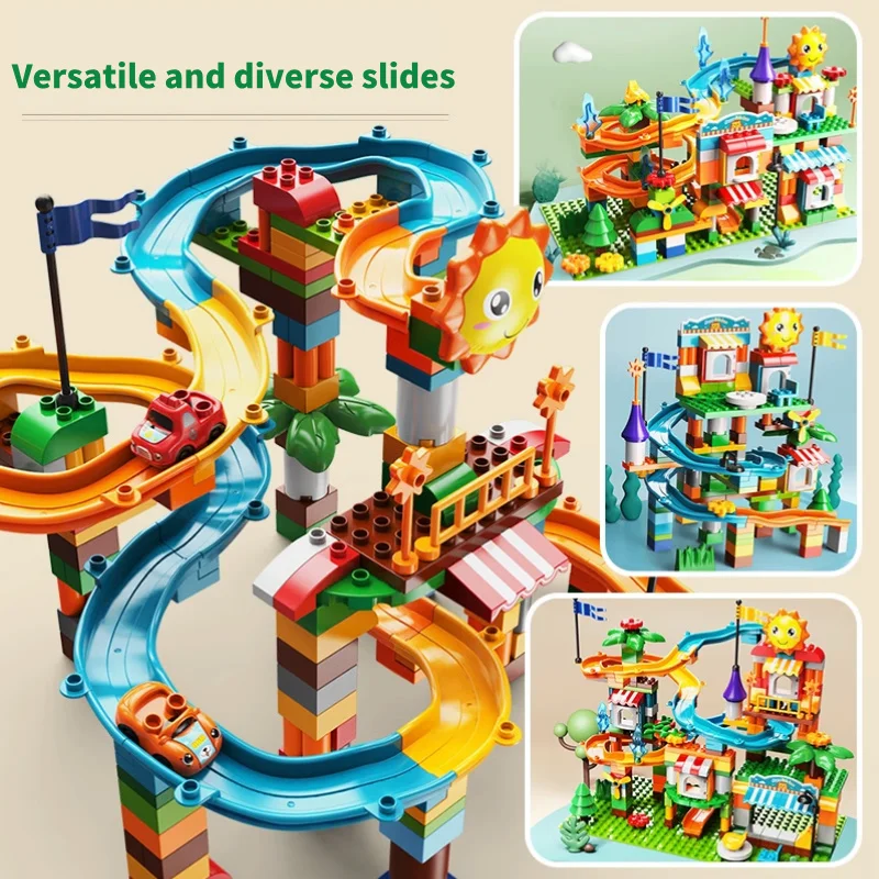 Large-sized marble run track racing car STEM building blocks, educational toys and gifts for children, suitable for kids aged 5