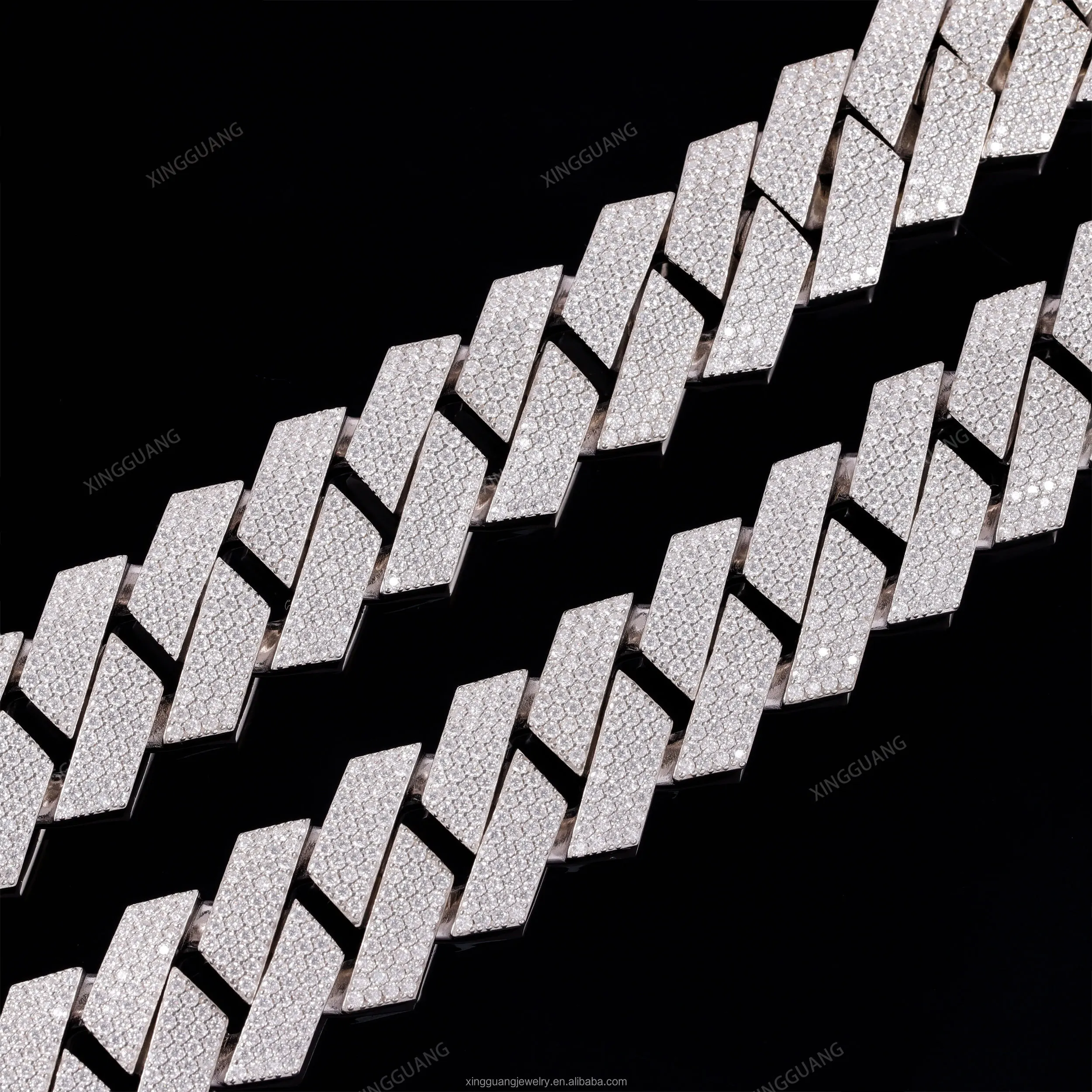 High Quality in Stock Moissanite Cuban Link Chain 4row 24mm White Gold 925 Sterling Silver Iced Out Moissanite Cuban Chain...