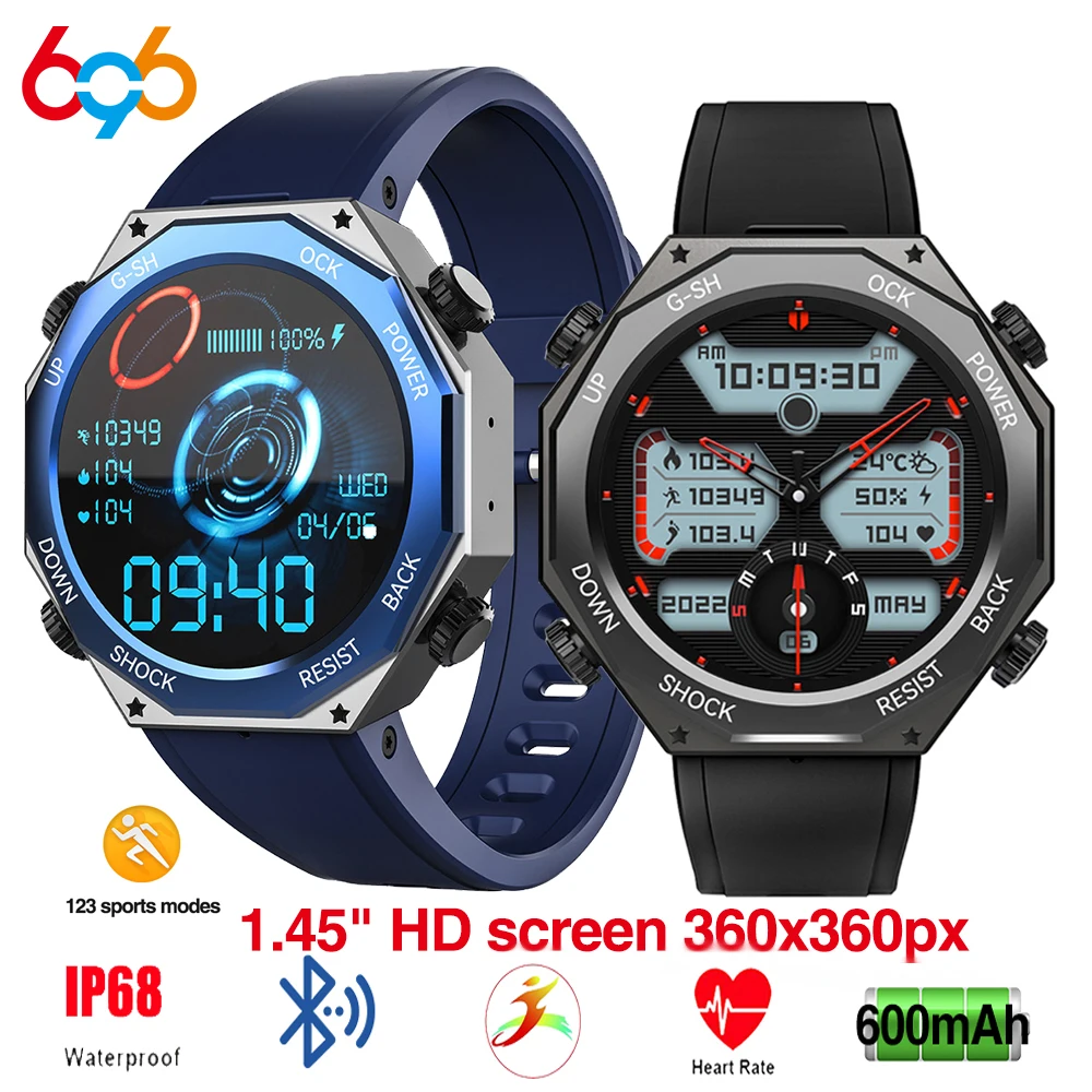 600 mAh Outdoor Smartwatch Waterproof Blue Tooth Call Smart Watches 100+ Sports Modes 1.45