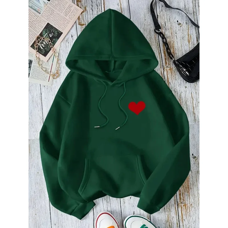 

Женская повседневная толстовка оверсайз с капюшоном, принтом в виде сердца, на шнурке, с карманом, коллекция 2026