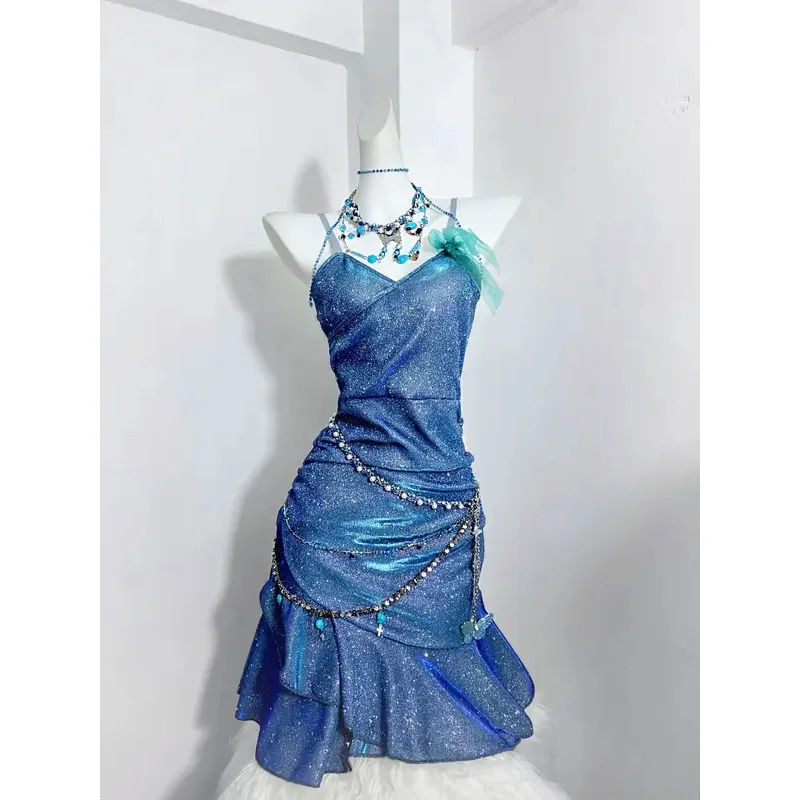 

qq681Legend of the Ocean: Blue Polarized Light Green Showa Princess Sexy Wrapped Hip Fishtail Formal Dress