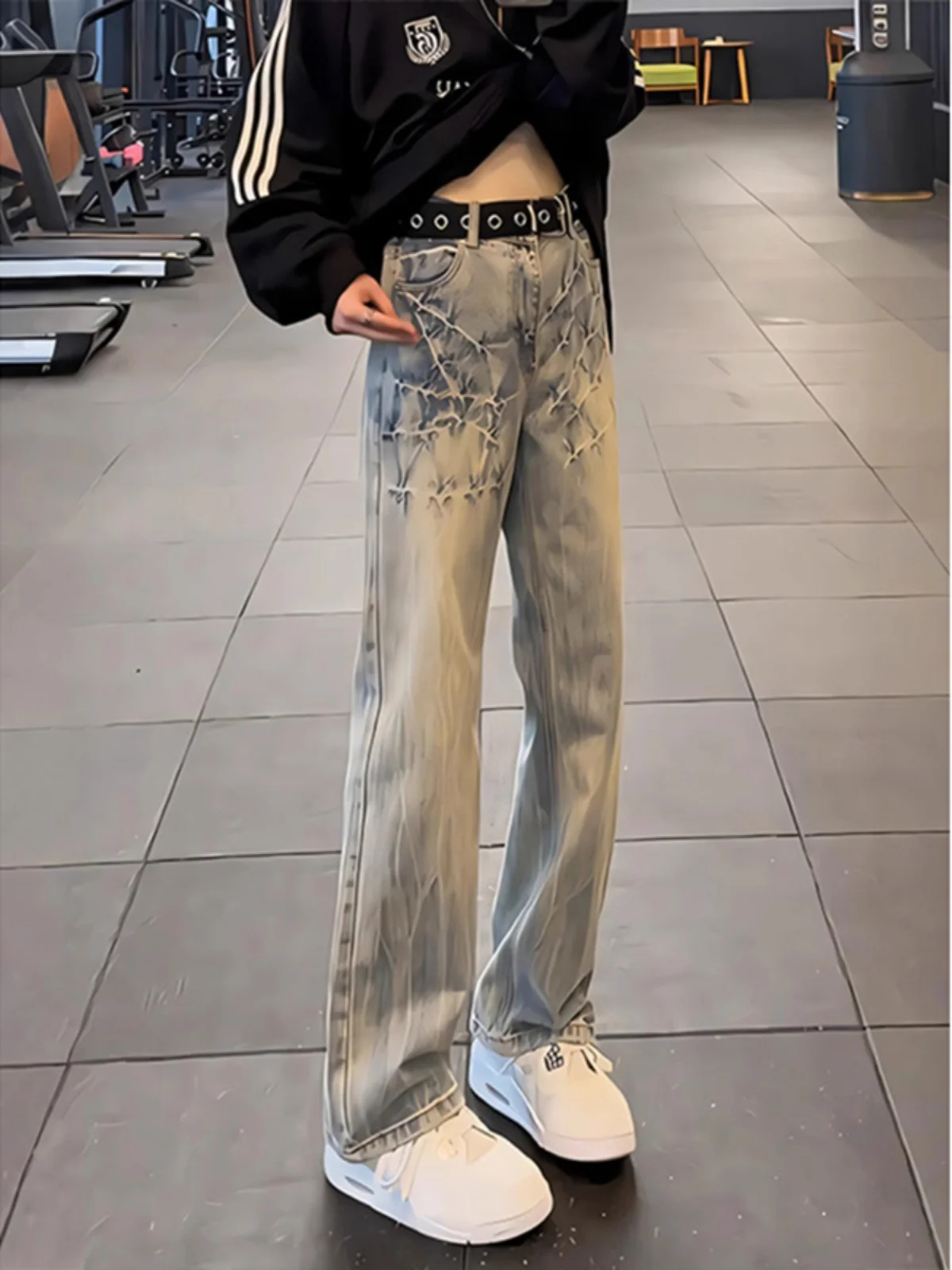

American Retro Lightning Pattern Men's Jeans Slim Straight Long Pants Unique Design Sensation Cool And Sli High End Feel