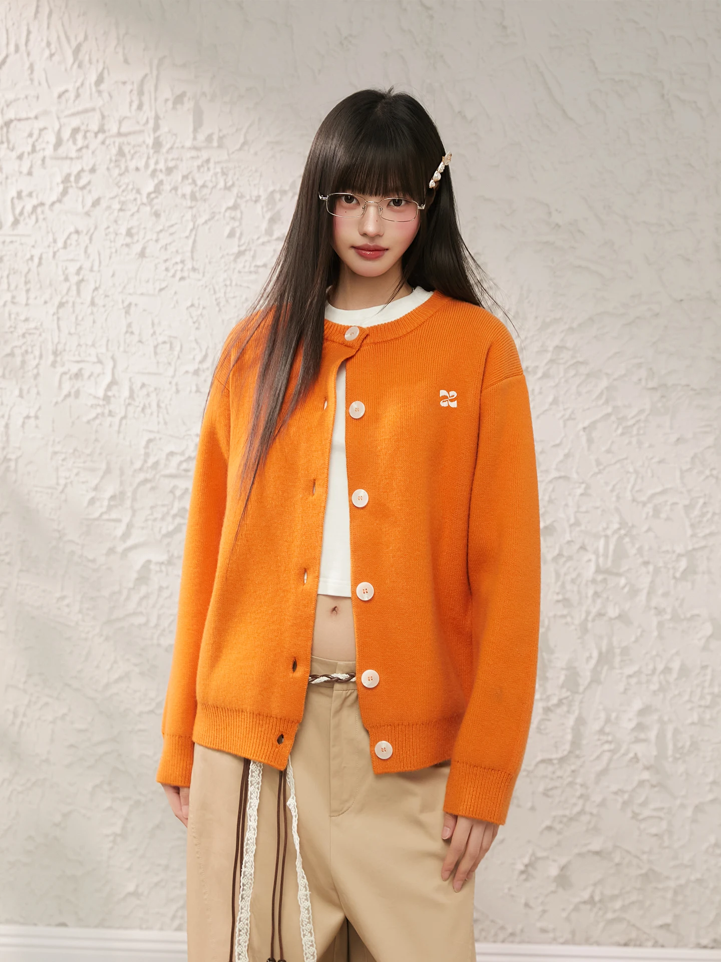 

King Prince Lazy College Sle Embroidered Knitted Cardigan Women's Spring Dopane ort Outerwear Open Cardigan