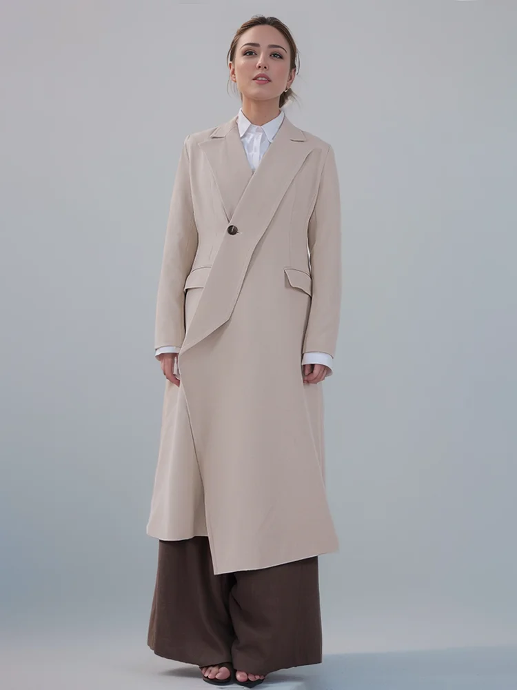 LGRQ Trench con abbottonatura inclinata da donna moda bottone singolo manica lunga giacca a vento dritta di alta qualità 2024 autunno nuovo