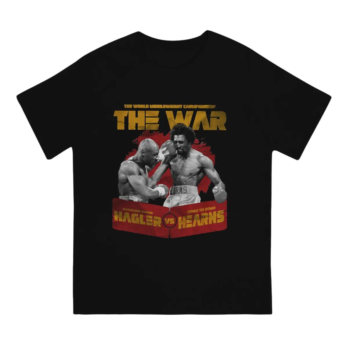 Hagler vs Hearns The War T Shirt Men Pure Cotton Funny T-Shirts Round Neck American Middleweight Boxer Tee Shirt Short Sleeve