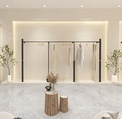 Clothing store shelves display hanging racks on the wall, display racks for women's personalized light luxury clothing racks