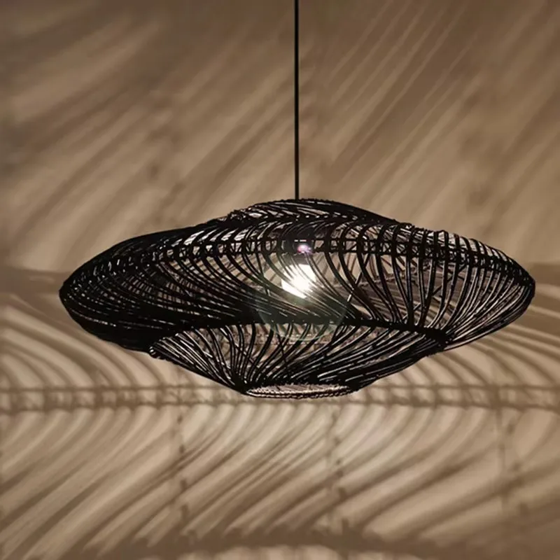 New UFO Shades Rattan Lamp Creative Chinese Style Pendant Lights Suspension Dining Room Restaurant Lights E27 Led Hanging Lamp image 4