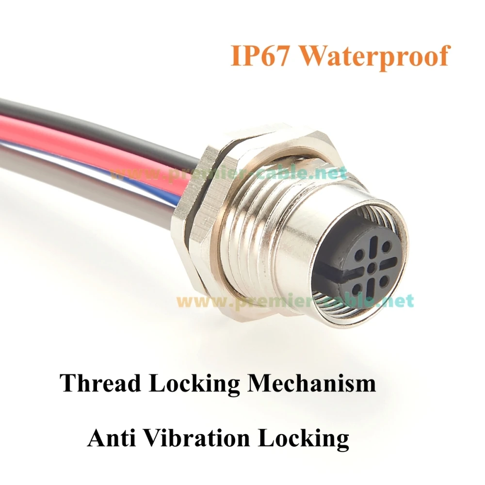 IP67 M12 A Código Conector hembra de 5 pines Cable de receptáculo Montaje en panel frontal con coleta de premontaje para NMEA2000 DeviceNet