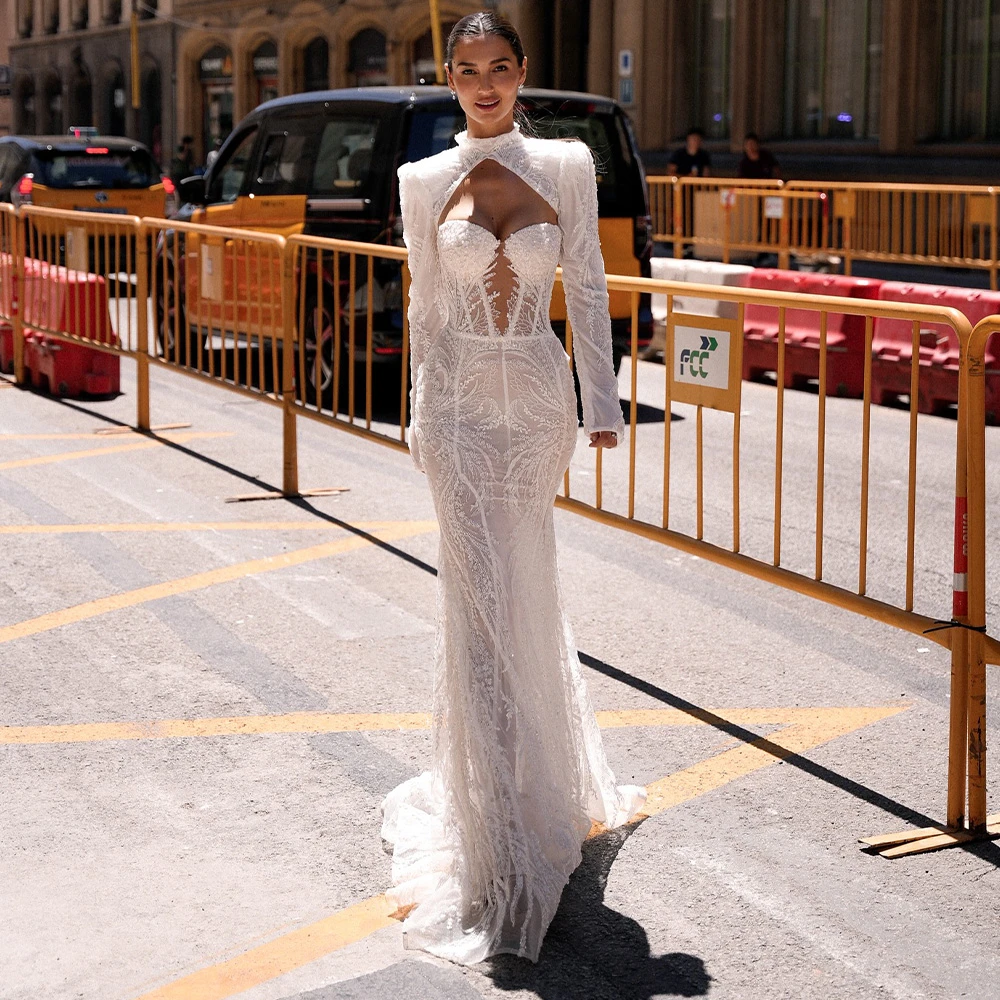 Vestido De Novia De Organza blanco bohemio personalizado, Vestido De Novia Formal sin mangas con forma De corazón, vestidos De Novia con tren De barrido De sirena suave
