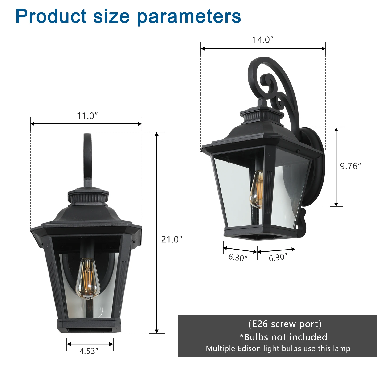 Outdoor Wall Lantern Vintage Black Aluminum Exterior Light Fixture with Clear Glass for Porch, Garden, Patio, Weather-Resistant