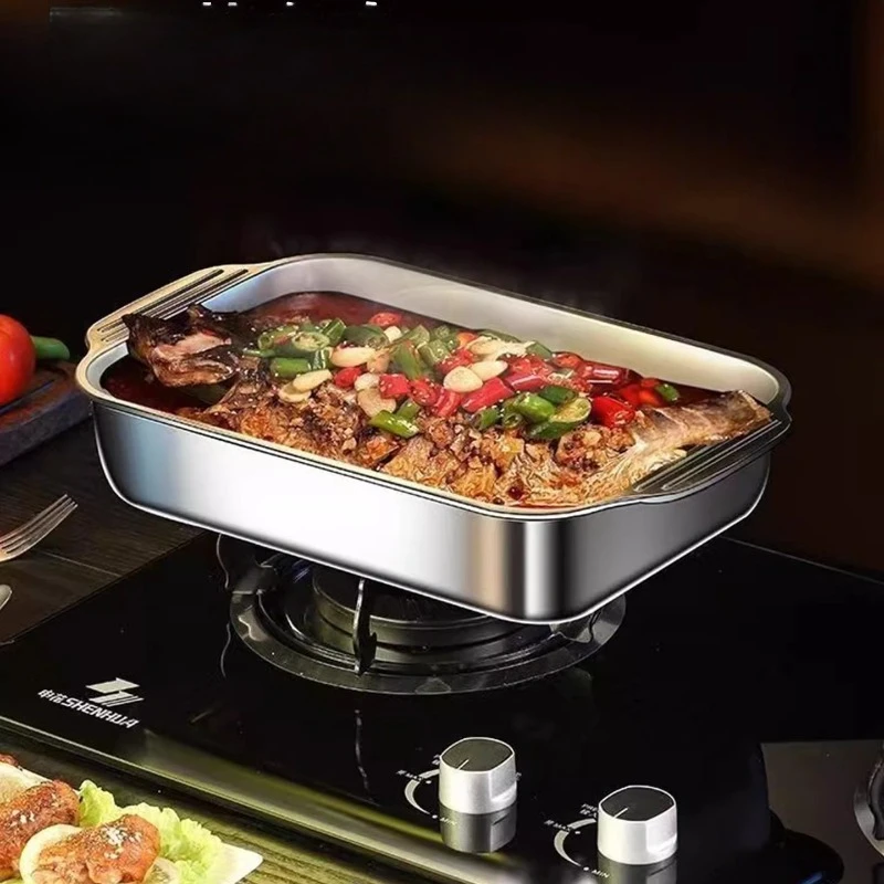 

LMM stainless steel grilled fish plate rectangular household deep plate induction cooker grilled fish stove