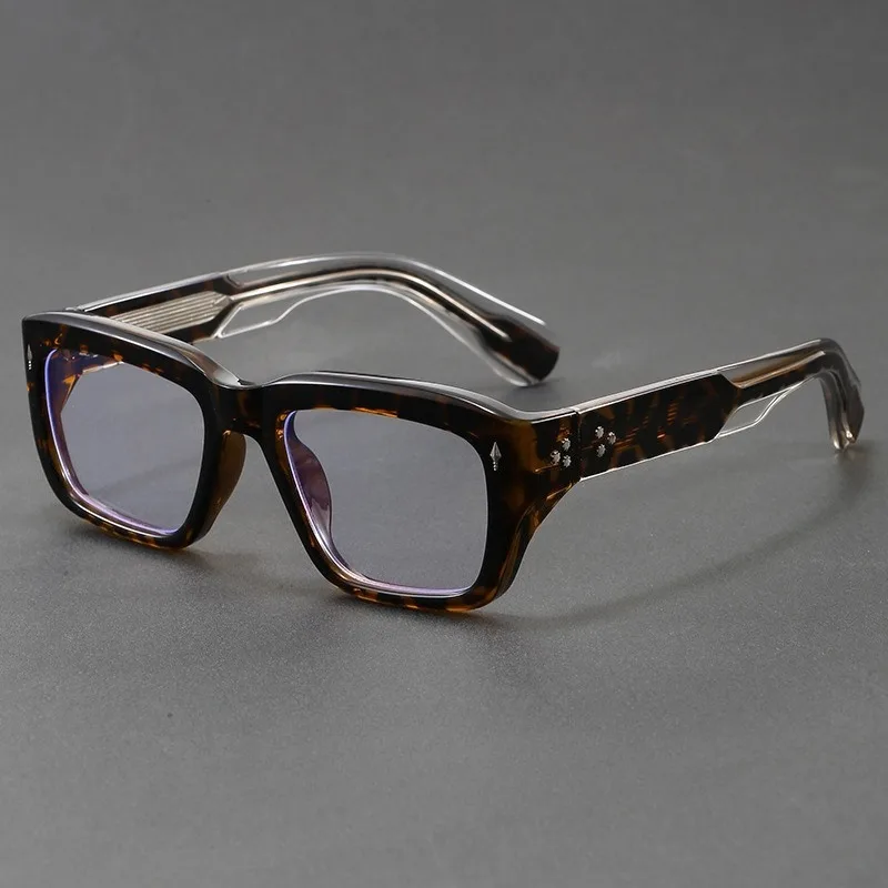 Handmade Thick Acetate Square Eyewear Vintage Metal Stud Decor Temple Anti Blue Light Computer Glasses Designer Optical Spectacl