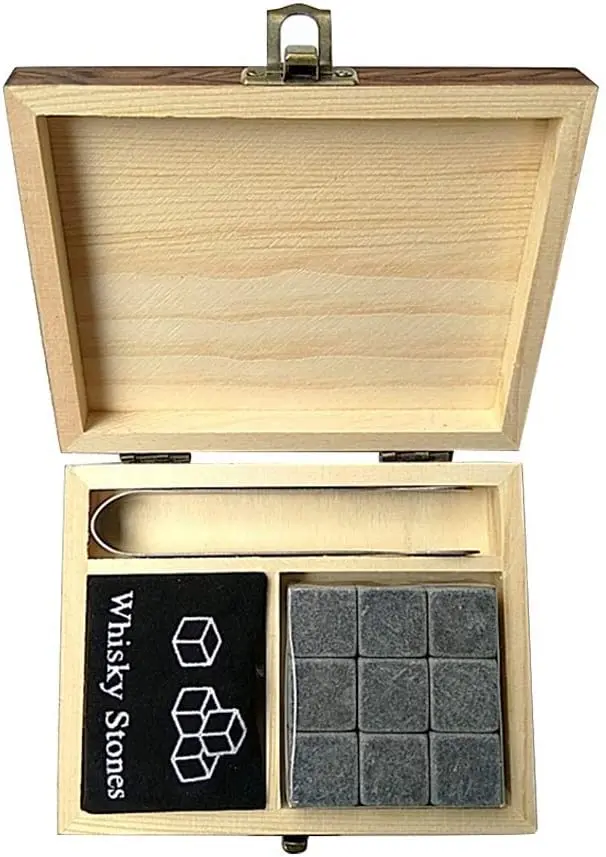 Whiskey Stones Set 9 Pcs Granite Ice Cubes For Whisky In Wooden Bottle Box Present Granite Chilling Stones Whisky Rocks Cooler