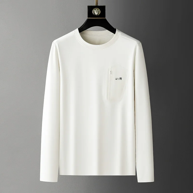 

Men's brand embossed spring and autumn long sleeved T-shirt zipper pocket design skin friendly and comfortable casual T-shirt