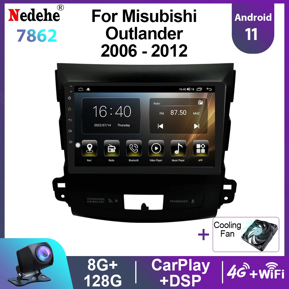 

Автомагнитола Nedehe, 2 Din, для Mitsubishi Outlander xl 2006-2012, мультимедийный видеоплеер, Android 11, автомобильное аудио, GPS, Carplay, 4G