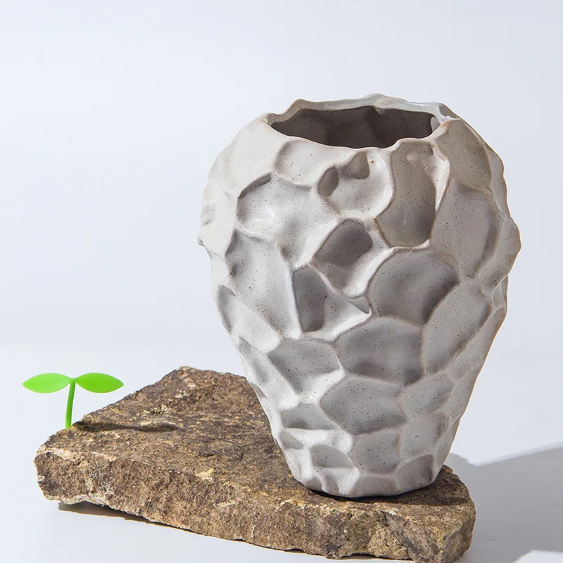 Ceramic Vase Irregular Uneven Stone Pattern Flower Arrangement Hydroponic Accessories Home Decoration Accessoires