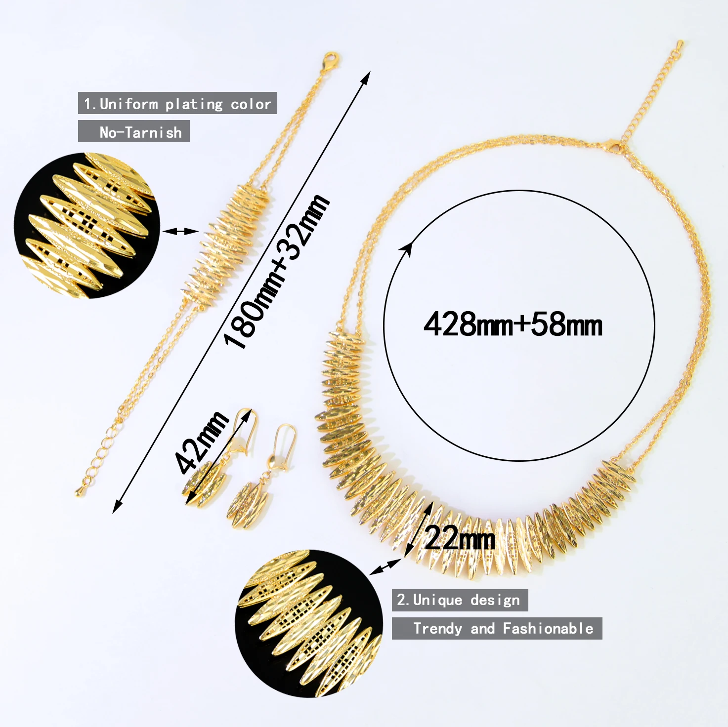 Luxus Dubai Hochzeit Schmuck Set 24k Gold Überzogene Arabisch Braut Gold Halskette Armband Ohrringe Habesha Frauen Party Schmuck – Detail 4