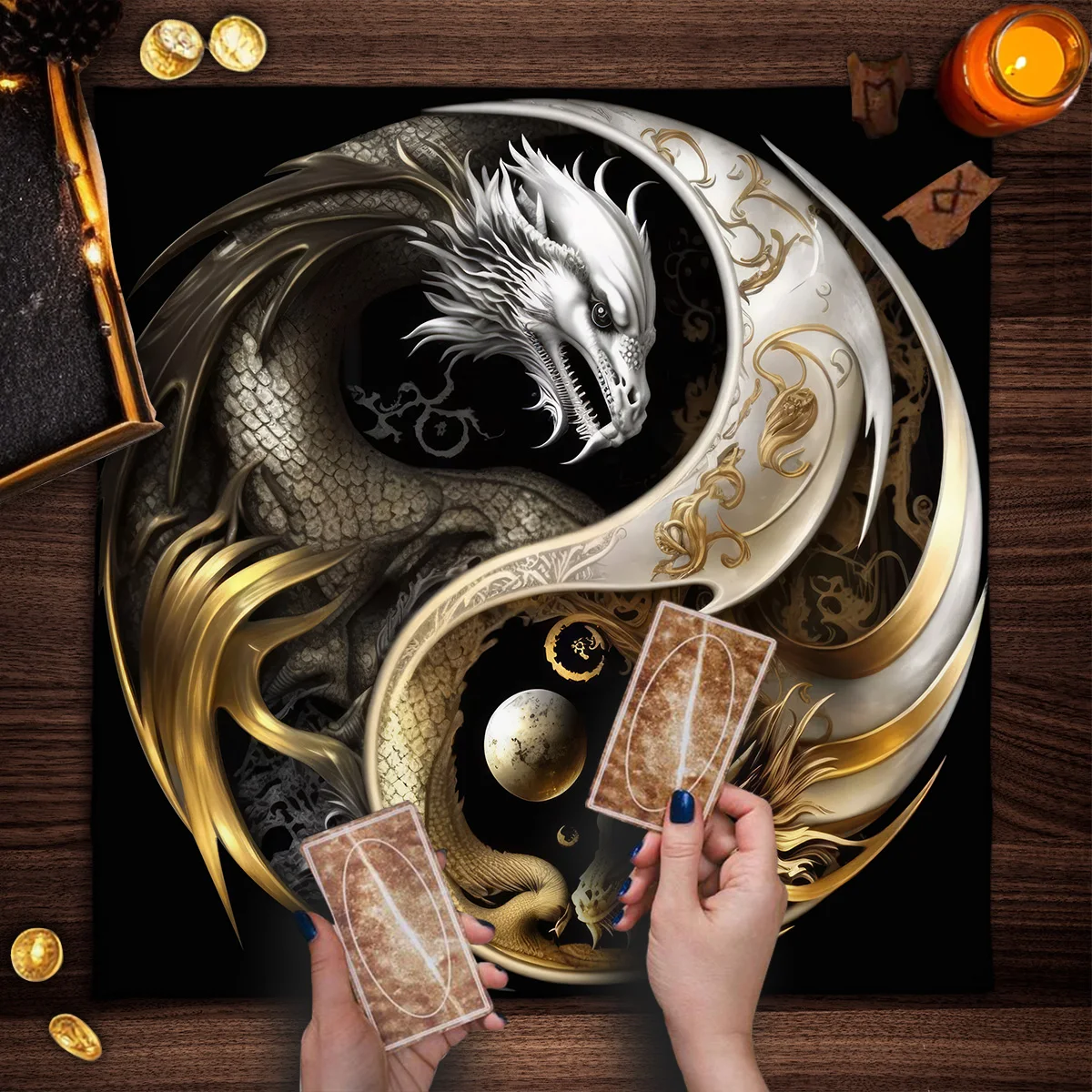 Chinese Dragon Tarot Card Table Cloths Altar Cloth Starot Cloth For Spread Tarot Reading Cloth Game Fortune Astrology Card Pad