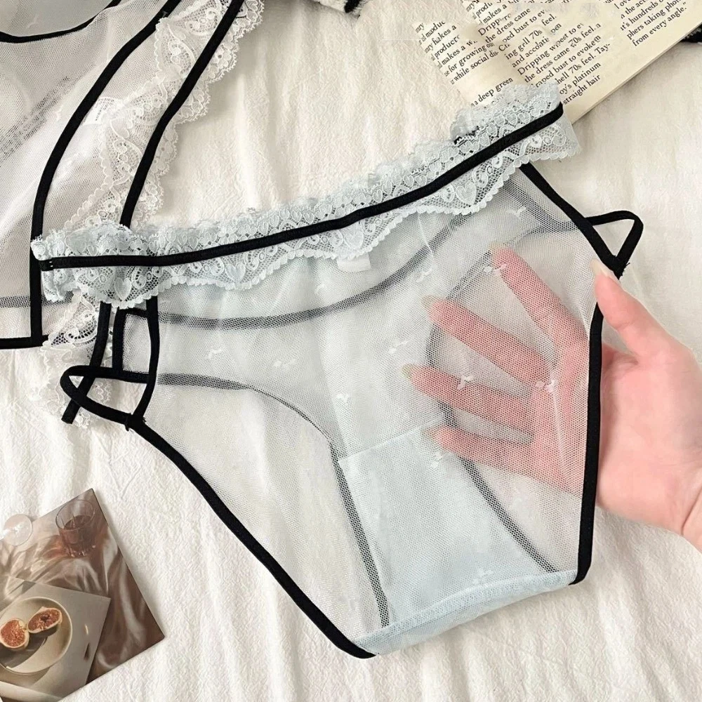 

Comfortable Mid Waist Lace Briefs Hollow Transparent Women Underwear Sweet Cotton Crotch Lace Trim Underwear Lady