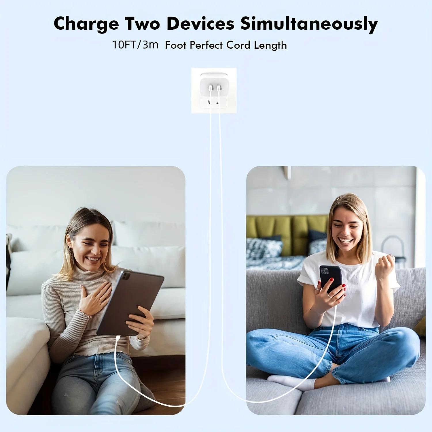 2 Pack 40W Dual Ports USB C Wall Charger Cube Block For IPhone 15 Pro Max 15 Plus, IPad Pro Air Mini With 2X 10FT USB-C Cable