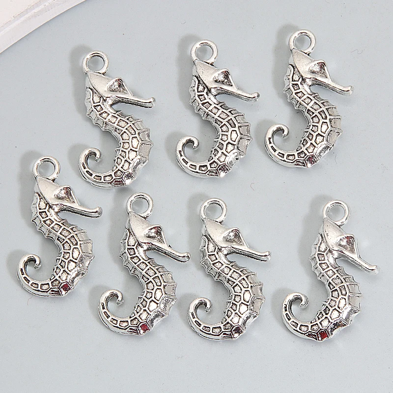 30pcs Sea Horse Charms Cute Oceans Hippocampal Pendants Silver Color For Making Handmade DIY Findings Jewelry