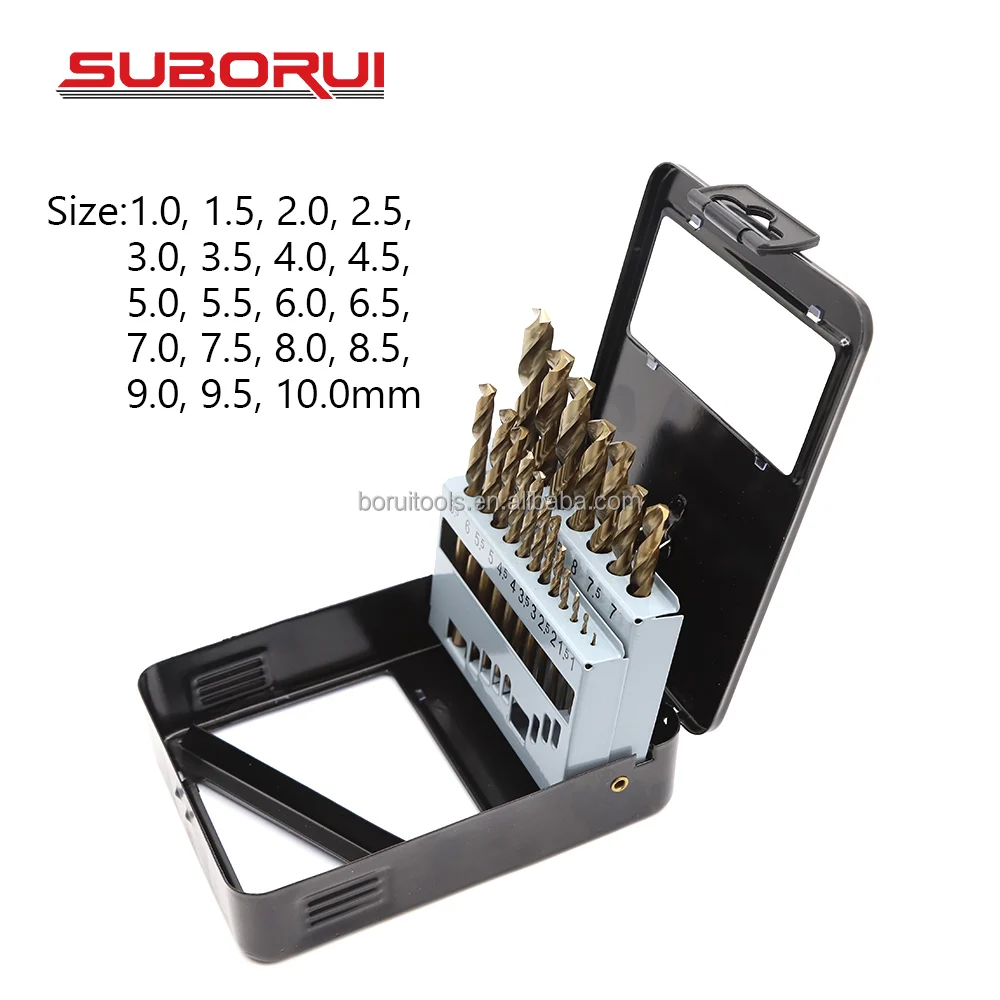 SUBORUI Factory Wholesale 19PCS HSS M35 Twist Drill Bit Set with Black Oxide & Amber Finish ISO9001 Certified for Metal Drilling