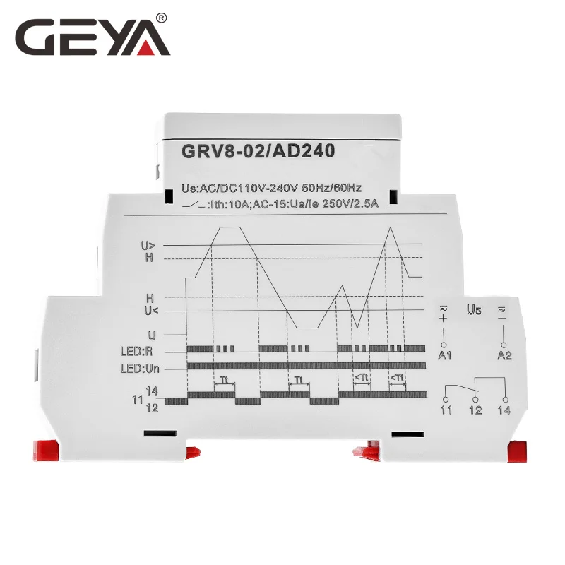 GRV8-01/02 Single Phase Voltage Relay Adjustable Over Under Voltage Protection Relay AC110V 240V DC12V Voltage Regulator