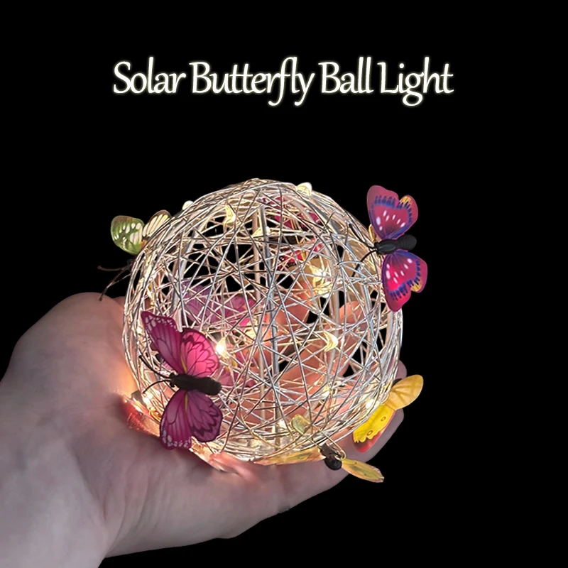 

1Pc Solar Outdoor Butterfly Spherical Lantern Hanging Light for Indoor, Garden, Garage Waterproof Metal Weaving Hanging Lamp