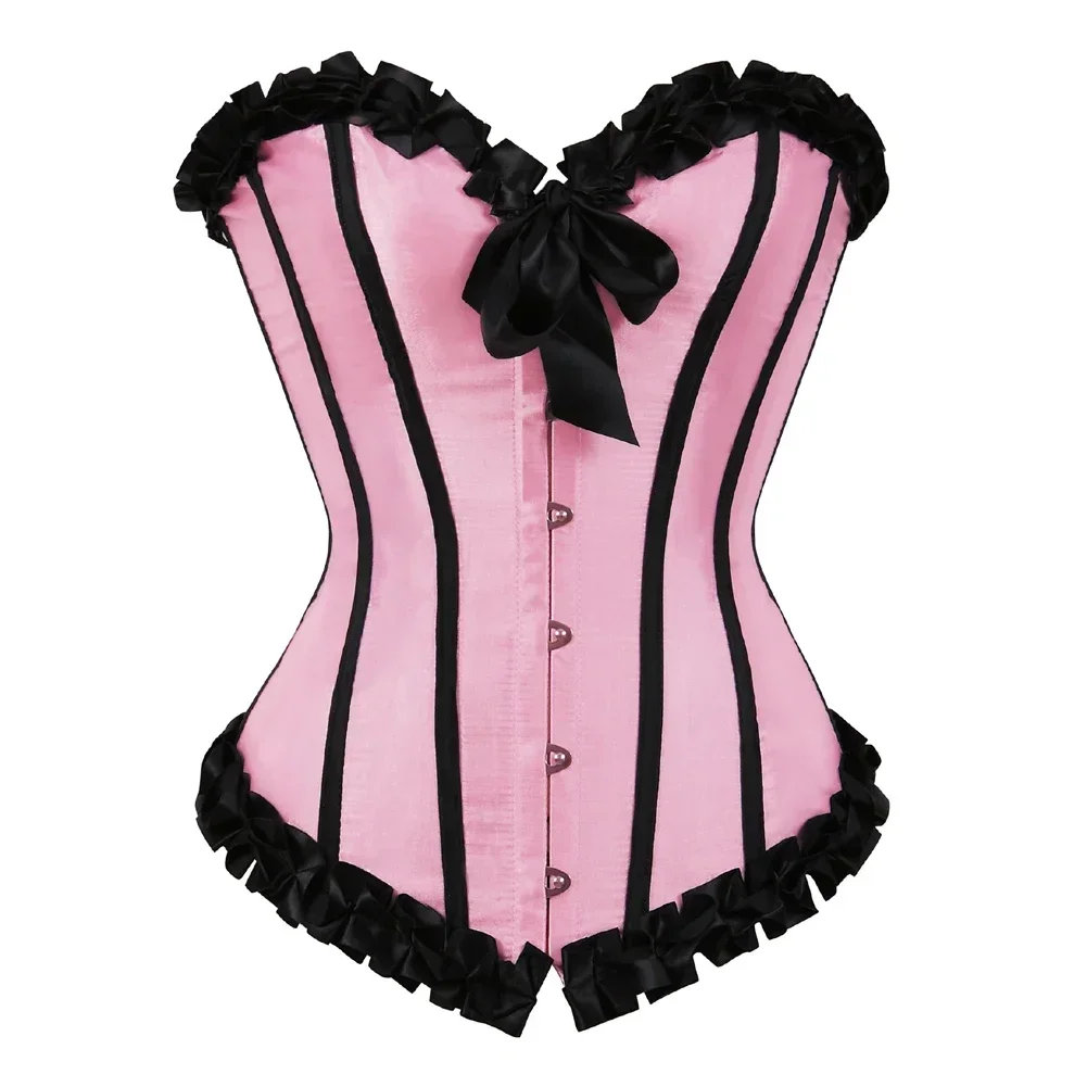 Corsetti per donna Top gotico con finiture pieghettate Corpetto Steampunk Vintage Sexy Overbust Bustier Burlesque Carnival Party Clubwear