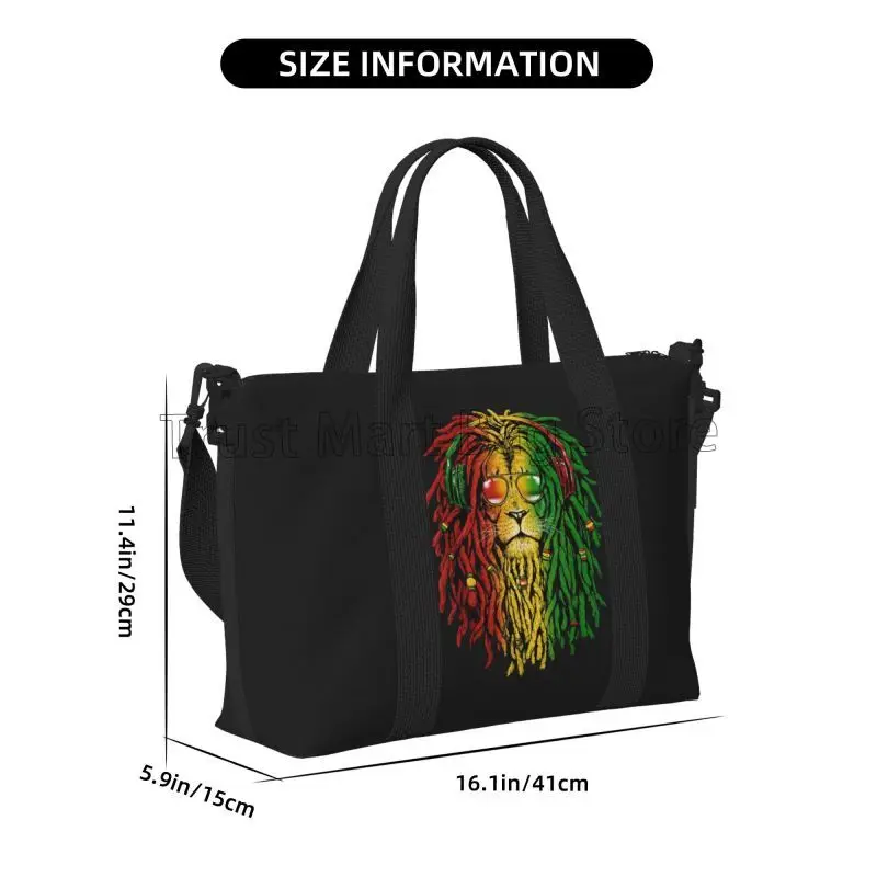 Rasta Reggae Lion Sunglasses Art Travel Duffel Bag Foldable Lightweight Waterproof Weekender Overnight Bags with Shoulder Straps