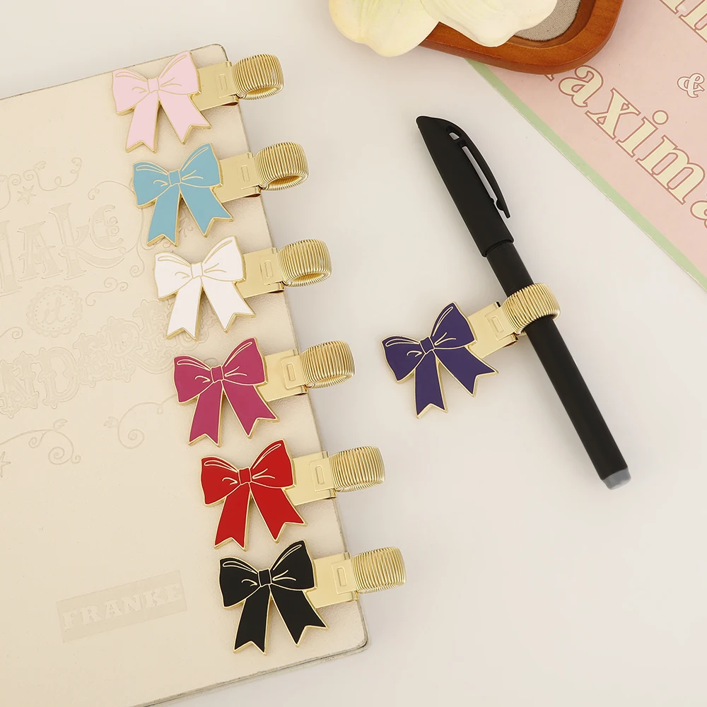1pc Bow Tie-Themed metal pen clip with spring metal clip, suitable for handwriting, notebooks, and student office stationery