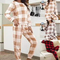 Women Pajamas Set Plaid Long Sleeves Tops with Pants Ladies Homewear Suit Front Button Down Sleepwear Autumn Winter Nightwear