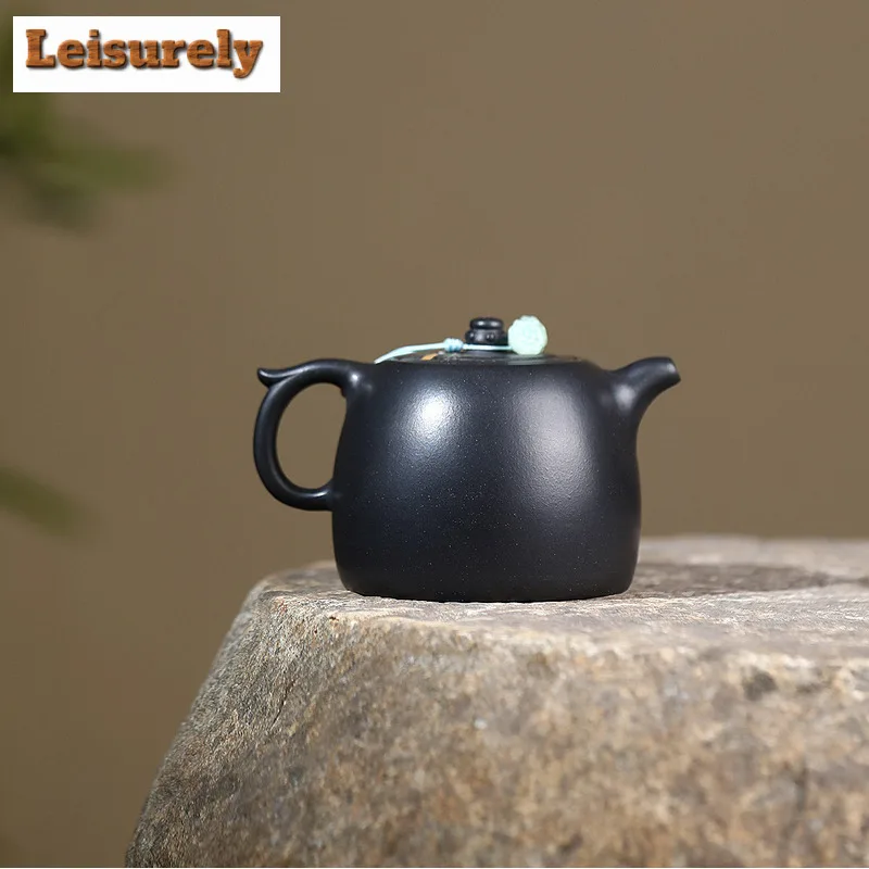 240ml Yixing Purple Clay Teapots Handmade Flowers And Birds Well Fence Pot Raw Ore Black Mud Tea Maker Kettle Strainer Zisha Tea