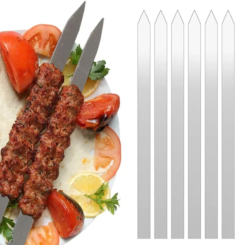 Brochetas planas de Kebab para barbacoa, 2cm X 40/50cm, brocheta para asar, parrillas turcas Shish Kabab, parrilla de Kebab, estilo brasileño