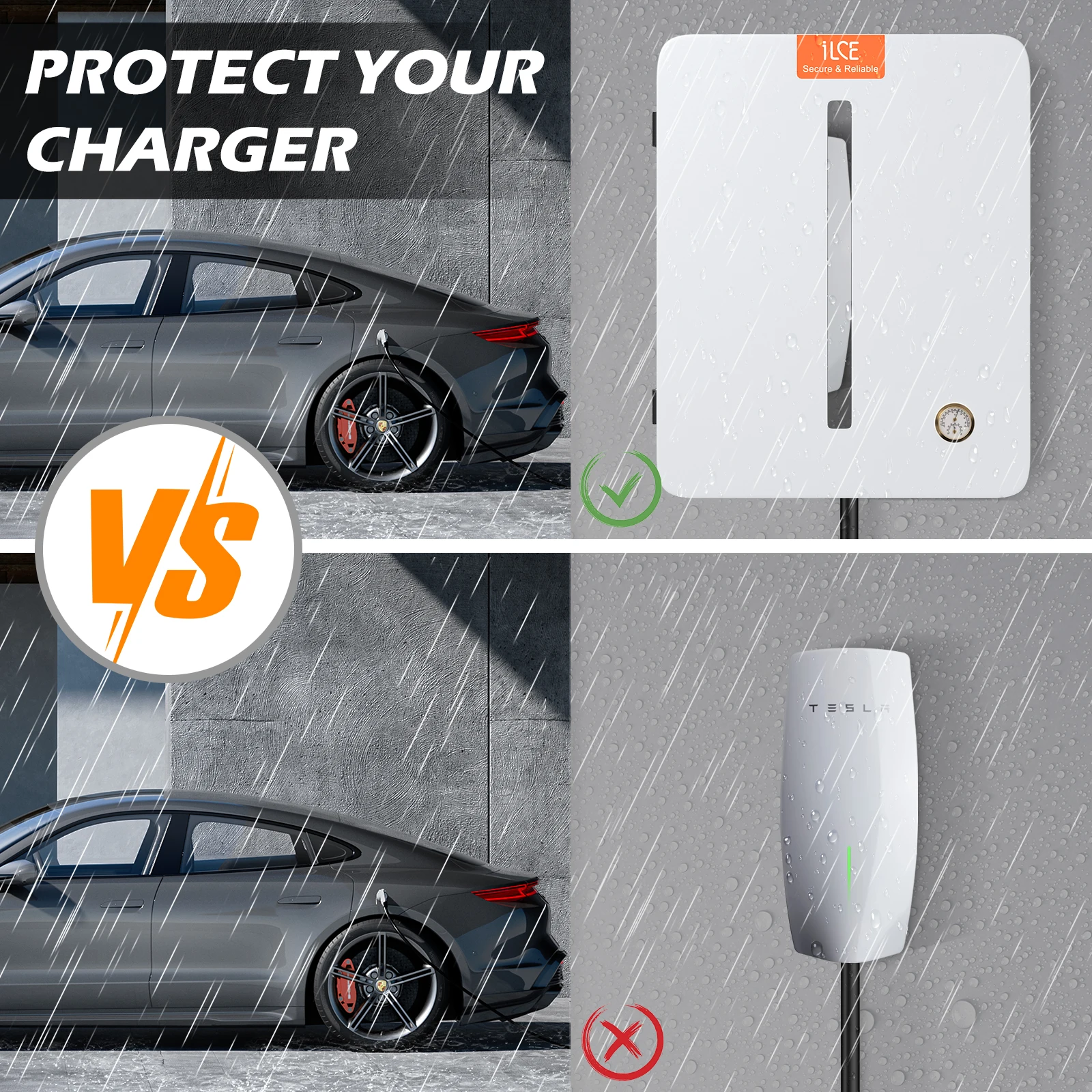 Charger Box for Tesla Gen 3, Outdoor Wall Charger Cover for Tesla Accessories, Rainproof Dustproof Wall Connector Charging Cable