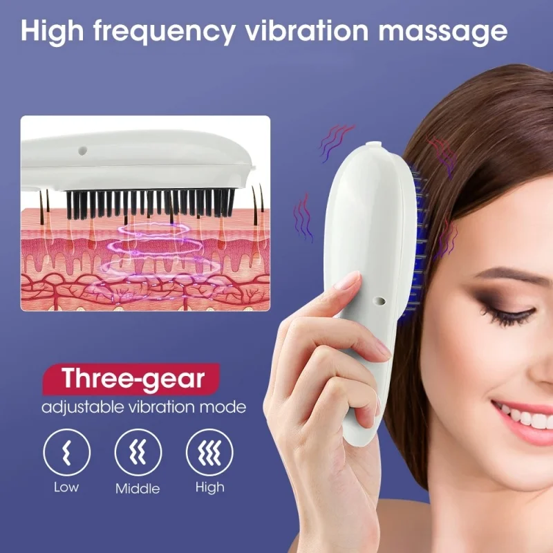 Electric Massage Comb Red Blue Light Photon Therapy Hair Growth Anti Hair Loss High Frequency Vibration Head Massager Brush